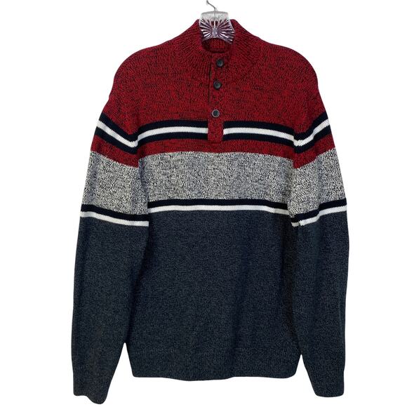 Men's Sz L CHAPS Henley Sweater 3-Button Stripes 100% Cotton Heathered Pullover - Picture 11 of 11